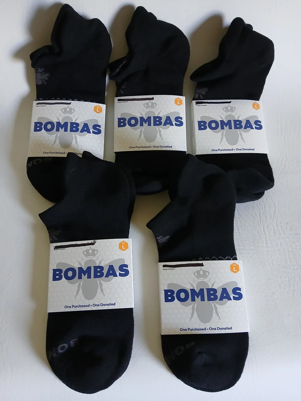 Bombas Black Unisex Socks 5-Pack Ankle Length Size Large